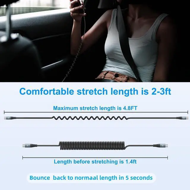 Alt view image 7 of 7 - KEHIPI USB C to C Cable 3ft 2Pack Coiled USB C Charger Cable for Car Type C Fast Charging Cable for iPhone 17/16/15/Plus/Pro/Pro Max/Samsung Galaxy S23