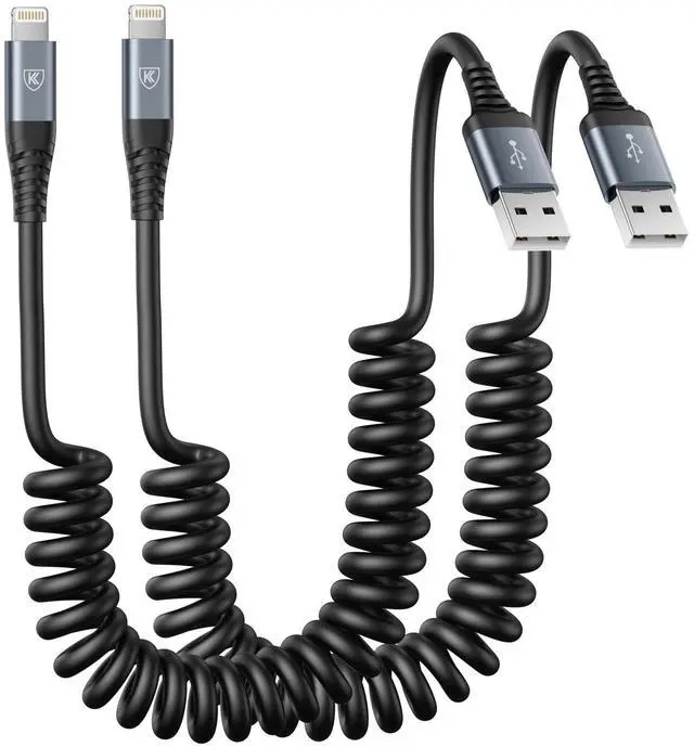 Main image of KEHIPI iPhone Charger Cable 6FT for Car, Coiled Lightning Cable 2 Pack 6 Feet Lightning Cord Compatible with iPhone14 13/12/11 Pro Max/XS MAX/XR/XS/X/8/7/Plus/6S iPad/iPod - Black