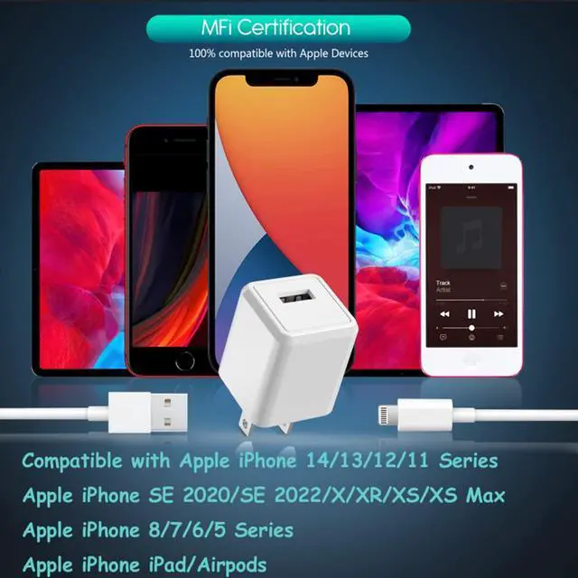 Alt view image 6 of 7 - KEHIPI iPhone Charger,Extra Long 2 Pack 10FT Lightning Cable Cube i Phone 12 Charger Charging Transfer Cord Cable with USB Plug for iPhone 14/13/12/11/SE2022/8/7/XS/XR/X/iPad