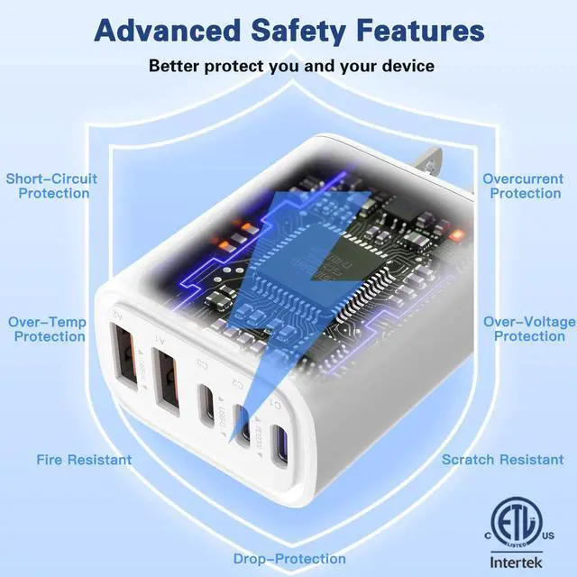 Alt view image 5 of 7 - KEHIPIUSB C Wall Charger 3Pack, 50W USB C Fast Charger Block, 5-Port PD Power Adapter + QC Wall Plug Multiport Type C Charging Block Cube Compatible with iPhone 16 15 14 13 12 11 Pro Max XR XS 8 7