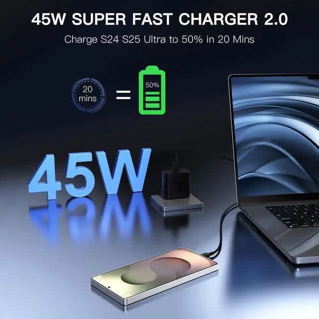 Alt view image 2 of 7 - KEHIPI 45W Samsung Super Fast Charger Block, Type C Fast Charging Block with 3FT USB C Charger Cable Compatible with Samsung Galaxy S24 S23 S22 S21 S21+/S21 Ultra/S20/S20 Ultra/Note 20 Ultra