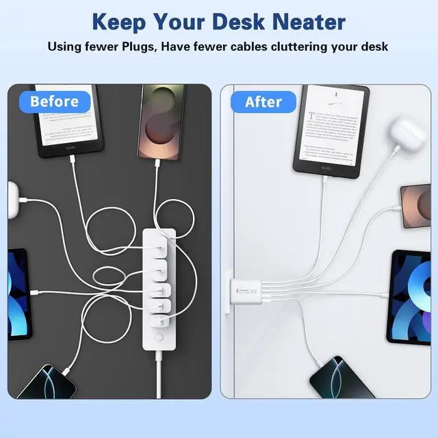 Alt view image 4 of 7 - KEHIPIUSB C Wall Charger 3Pack, 50W USB C Fast Charger Block, 5-Port PD Power Adapter + QC Wall Plug Multiport Type C Charging Block Cube Compatible with iPhone 16 15 14 13 12 11 Pro Max XR XS 8 7