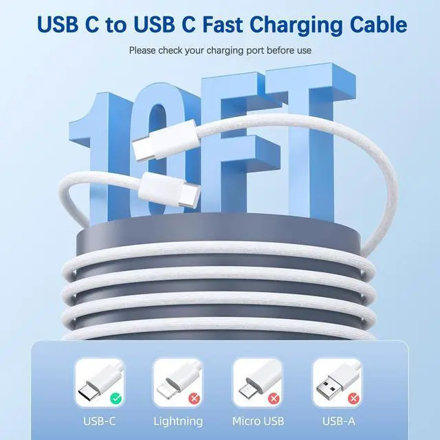 Alt view image 4 of 7 - KEHIPI 10FT Fast iPad Charger,iPad Charger Fast Charging 2Pack Wall Chargers Plug Adapter Woven Type C USB C to C Cable Cord for iPad Pro 13/12.9/11/,iPad Air 6/5th,i-Pad mini 6/A17 Pro,i-Pad 10/