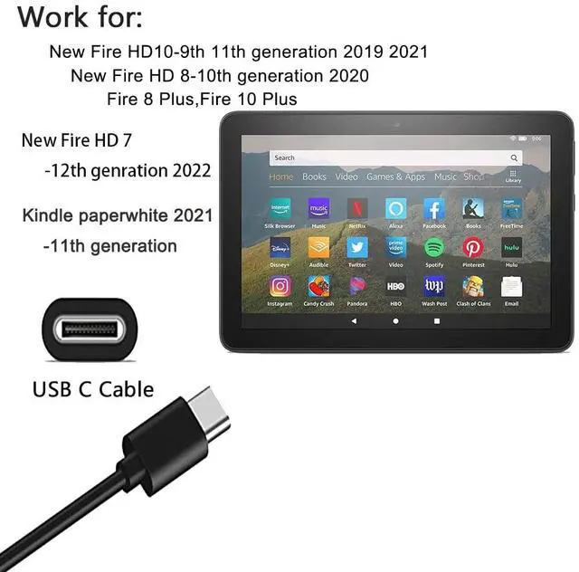 Alt view image 2 of 5 - KEHIPI New HD7 8 10 USB C Charging Cord 6Ft Fit for Fire HD7-12th Generation 2022,Fire HD8-10th Generation 2020,Fire HD10-9 11th Generation 2019 2021,Fire HD 7 8 10 Plus,Kids,Kids Pro,Paperwhite-2Pack