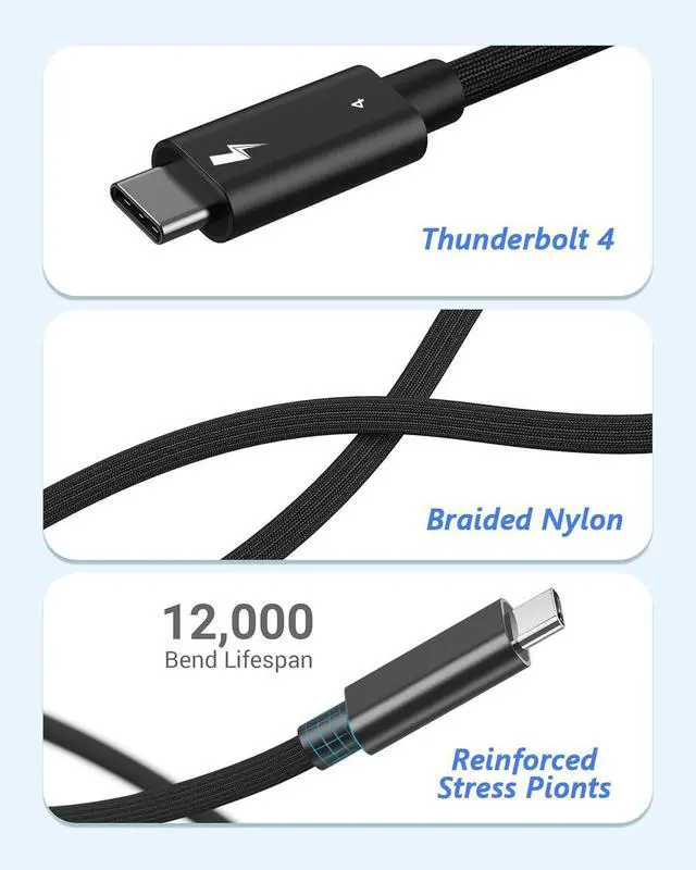Alt view image 6 of 7 - KEHIPI Thunderbolt 4 Cable, 6.6FT Long USB C Data Cord, Support 40Gbps/240W Fast Charging/8K Display for USB4, Thunderbolt 3 Cable, Flexible 6.6Foot USBC to USB C Woven Cables for iPhone 16/15