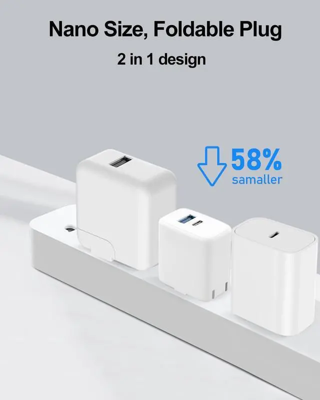 Alt view image 4 of 7 - KEHIPI 2Pack Fast Charger for iPad 9th 8th 7th 6th Generation 10.2 inch, iPad Air 3/2, iPad mini 5/4/3, 20W Dual Port Foldable Wall Charger with 6.6ft USB-C to Lightning Fast Charging Cable