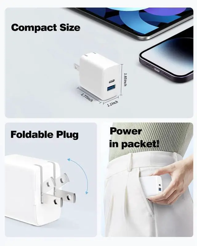 Alt view image 5 of 7 - KEHIPI 2Pack Fast Charger for iPad 9th 8th 7th 6th Generation 10.2 inch, iPad Air 3/2, iPad mini 5/4/3, 20W Dual Port Foldable Wall Charger with 6.6ft USB-C to Lightning Fast Charging Cable