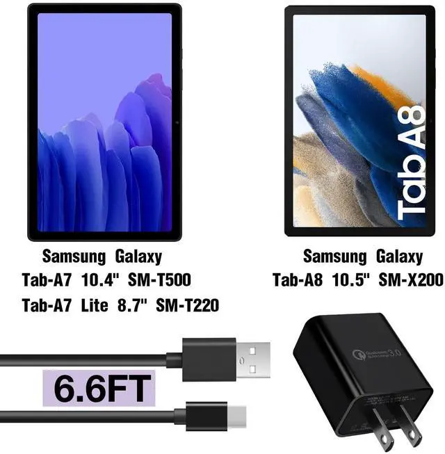 Alt view image 2 of 7 - KEHIPI 6Ft Type C Fast Quick Charger Fit for Samsung Galaxy-Tab-A7 10.4" SM-T500, Tab-A7 Lite 8.7" SM-T220; Tab-A8 10.5" SM-X200 USB C Tablet 18W QC3.0 Fast Power Adapter Charging Cord Cable