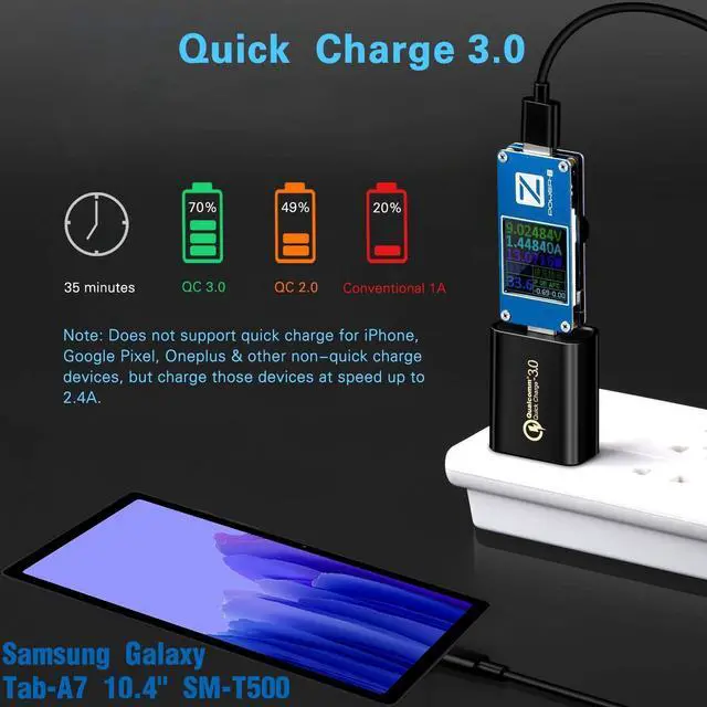 Alt view image 3 of 7 - KEHIPI 6Ft Type C Fast Quick Charger Fit for Samsung Galaxy-Tab-A7 10.4" SM-T500, Tab-A7 Lite 8.7" SM-T220; Tab-A8 10.5" SM-X200 USB C Tablet 18W QC3.0 Fast Power Adapter Charging Cord Cable