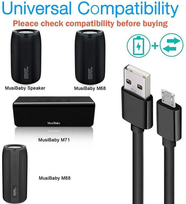 Alt view image 4 of 7 - KEHIPI Replacement Charger Charging Cord Cable for MusiBaby Speaker, MusiBaby M68, M71, M88 Charger Power Cable Cord (5FT)
