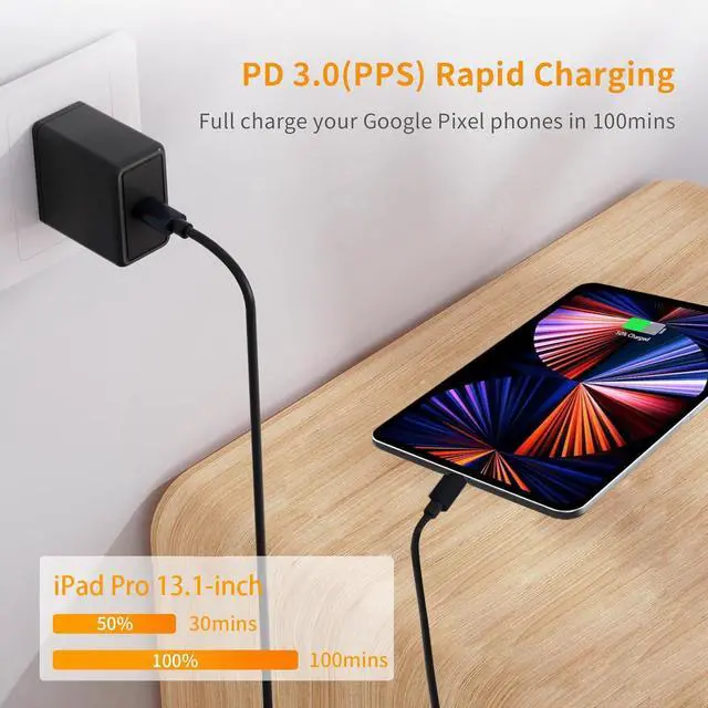 Alt view image 2 of 7 - KEHIPI 10FT USB C Woven Fast Charger for iPad Pro 13/12.9/11-inch 2025/2024/2022/2021/2020/2018, iPad 10th/A16, iPad-Air/Mini, iPad-Charger 30W Fast Charging Block with USB Type C to C Braided Cable