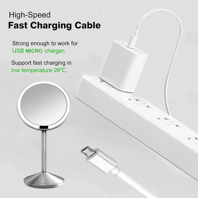Alt view image 6 of 7 - KEHIPI Replacement Charger Adapter Micro USB Charging Cord Cable for Simplehuman 5 inch & 8 inch Round Sensor Makeup Mirror (5FT)