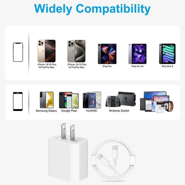 Alt view image 6 of 7 - iPhone 17 16 15 Charger Fast Charging - 2 Pack 20W USB C Charger Block with 6FT Type C Cable Compatible with iPhone 17/17 Pro/17 Pro Max/Air/16/16e/15, iPad Pro, Air M3/M2/5/4, 11th/10thWhite