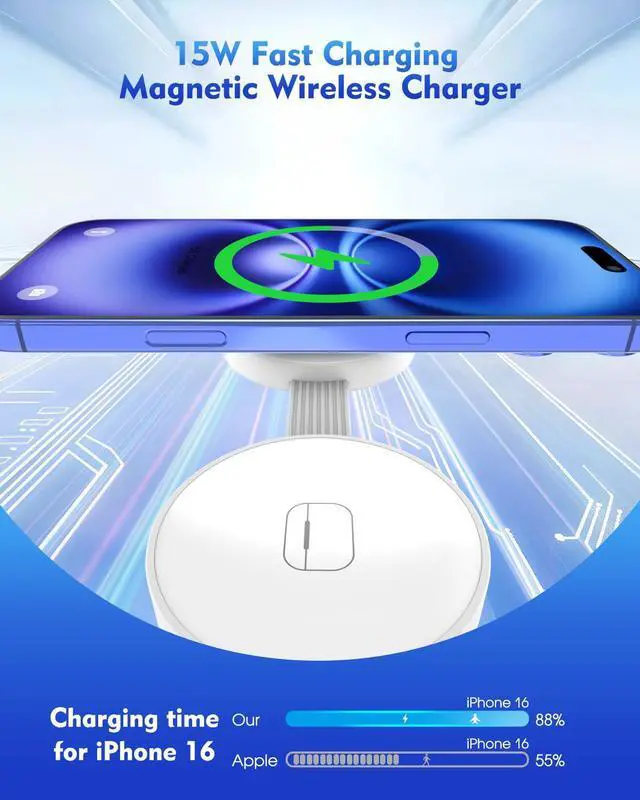 Alt view image 3 of 7 - KEHIPI Magnetic Wireless Charging Station 3in1 Fast iPhone Charging Pad Foldable Travel MagSafe Charger Station Dock Apple Mag-Safe Charger for iPhone 16 Pro Max/16Plus/15 ProMax/14/13/12,Apple Watch