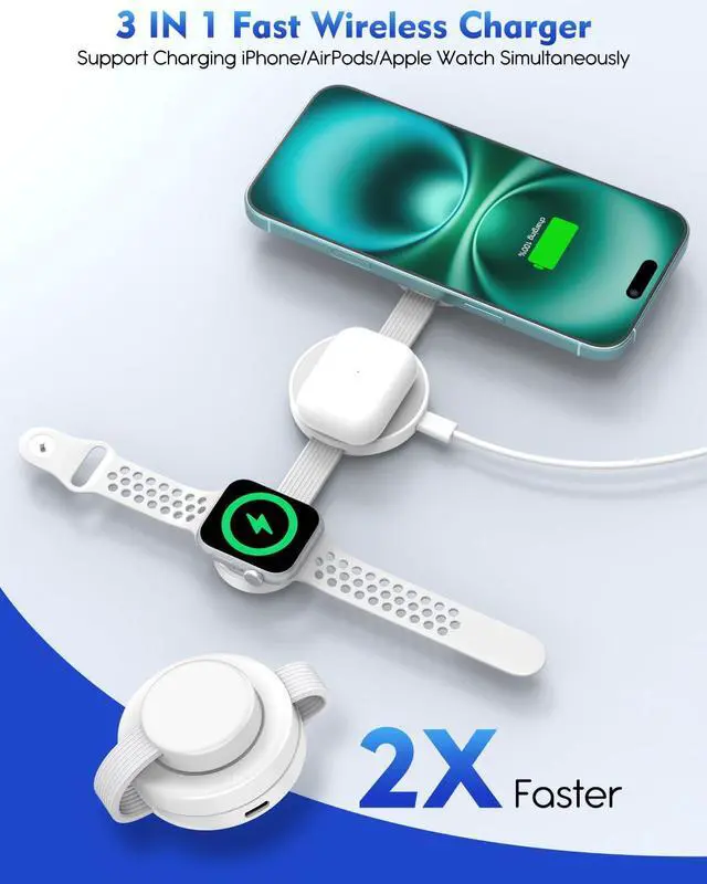 Alt view image 2 of 7 - KEHIPI Magnetic Wireless Charging Station 3in1 Fast iPhone Charging Pad Foldable Travel MagSafe Charger Station Dock Apple Mag-Safe Charger for iPhone 16 Pro Max/16Plus/15 ProMax/14/13/12,Apple Watch