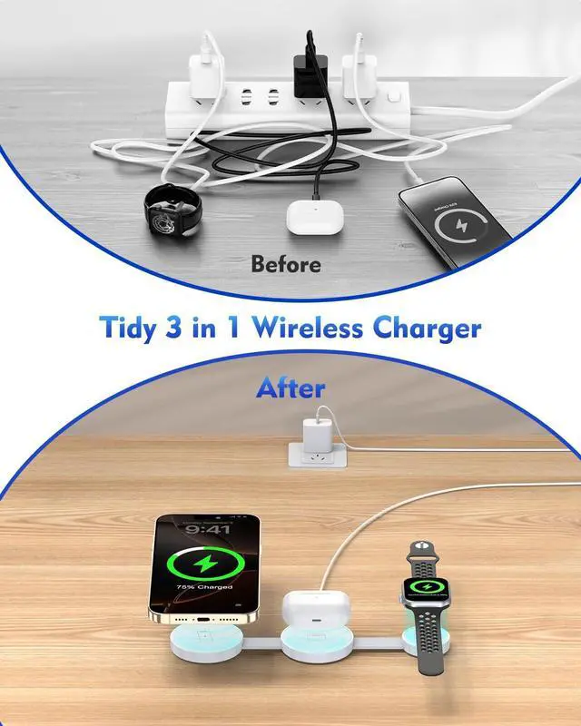 Alt view image 4 of 7 - KEHIPI Magnetic Wireless Charging Station 3in1 Fast iPhone Charging Pad Foldable Travel MagSafe Charger Station Dock Apple Mag-Safe Charger for iPhone 16 Pro Max/16Plus/15 ProMax/14/13/12,Apple Watch