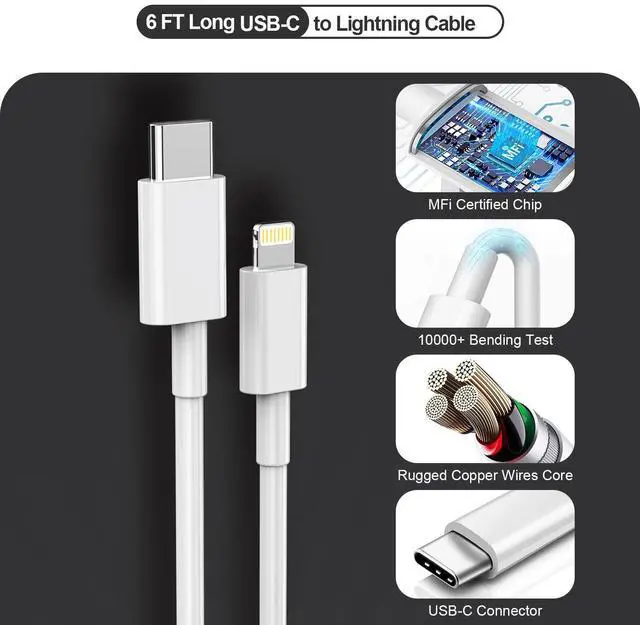 Alt view image 6 of 7 - KEHIPI 38W Car Charger for Apple Watch,Fast USB C Car Charger PD&QC3.0 Dual Port Charging Adapter,6 Foot USB-C to Lightning Cable with Fast Charging Cable for iWatch Series 10/9/8,iPhone 14/13
