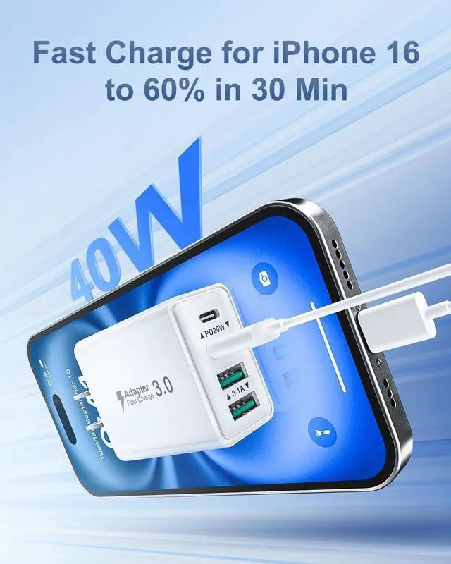 Alt view image 2 of 7 - KEHIPI USB C Charger Block, 2-Pack 40W USBC Wall Charger Plug 4 Ports Dual PD Power Adapter +QC 3.0 Fast Charging Brick Multiport Type C Cubes Box for iPhone 16 15 14 13 12 11 Pro Max Plus, Samsung