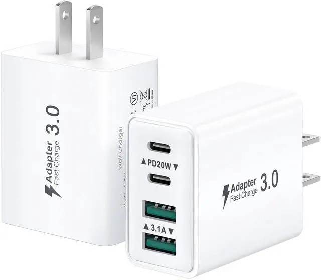 Main image of KEHIPI USB C Charger Block, 2-Pack 40W USBC Wall Charger Plug 4 Ports Dual PD Power Adapter +QC 3.0 Fast Charging Brick Multiport Type C Cubes Box for iPhone 16 15 14 13 12 11 Pro Max Plus, Samsung