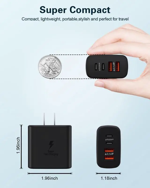 Alt view image 5 of 7 - KEHIPI USB C Wall Charger Block, 40W USB C Fast Charging Block,4-Port PD Power Adapter + QC Wall Plug Multiport Type C Charging Block Cube Compatible with iPhone 15 14 13 12 11 Pro Max XR XS 8,Samsung