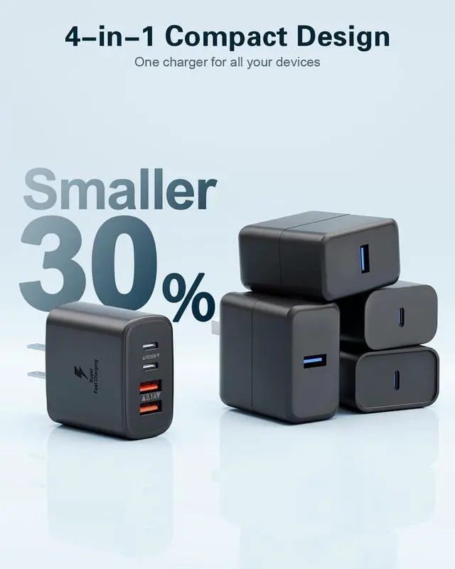 Alt view image 6 of 7 - KEHIPI USB C Wall Charger Block, 40W USB C Fast Charging Block,4-Port PD Power Adapter + QC Wall Plug Multiport Type C Charging Block Cube Compatible with iPhone 15 14 13 12 11 Pro Max XR XS 8,Samsung