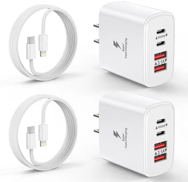 Main image of KEHIPI iPhone Charger Fast Charging, 2 Pack 40W 4-Port USB C Wall Charger Block with 2 Pack 6FT Long USB C to Lightning Cable for iPhone 14/13/12/11/Pro/Pro Max/Mini/Xs Max/XR/X, iPad