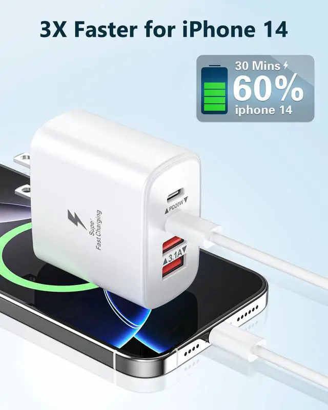 Alt view image 2 of 7 - KEHIPI iPhone Charger Fast Charging, 2 Pack 40W 4-Port USB C Wall Charger Block with 2 Pack 6FT Long USB C to Lightning Cable for iPhone 14/13/12/11/Pro/Pro Max/Mini/Xs Max/XR/X, iPad