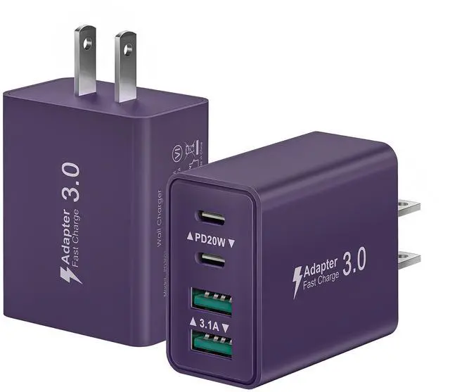 Main image of KEHIPI 2-Pack USB C Charger Block, 40W USB C Charger Fast Charging Block, 4-Port USBC PD Power Adapter+QC Wall Plug Multi Type C Charging Block Cube for iPhone 16 15 14 13 12 11 Pro Max Plus, Samsung