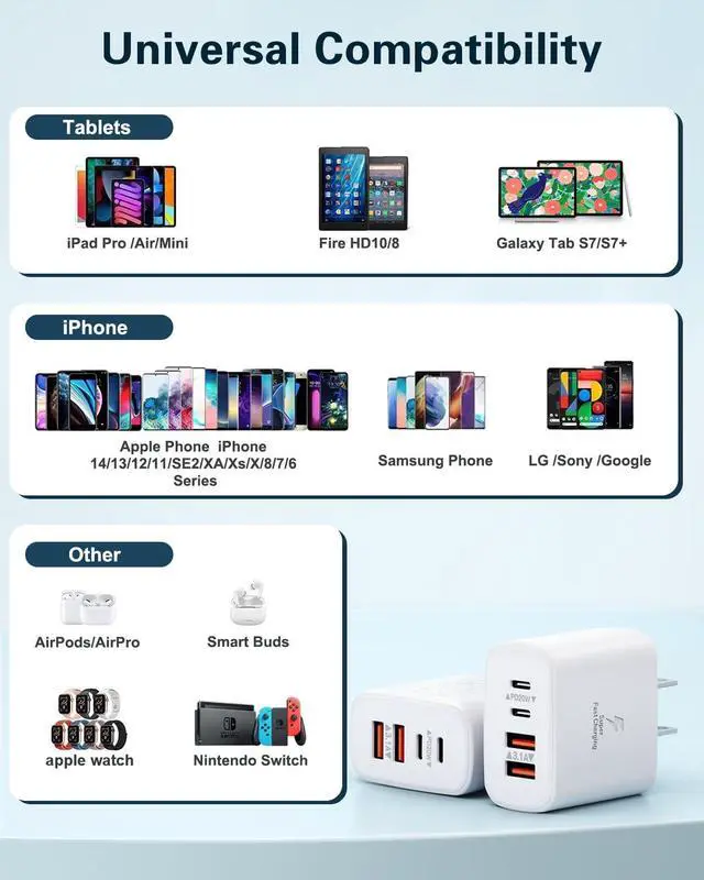 Alt view image 6 of 6 - KEHIPI 4-Pack USB C Charger Block Fast Charge, 40W 4-Port Type C Fast Charging Block Dual Port USBC Power Adapter Multiport Wall Plug Multiple Charger Block for iPhone 15 14 13 12 11 Pro Max XS XR X