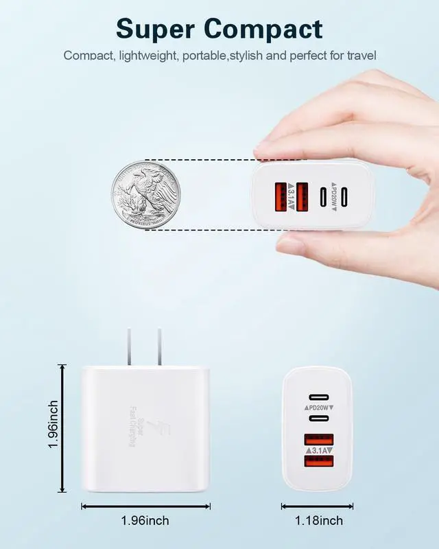 Alt view image 6 of 7 - KEHIPI USB C Charger Block,2-Pack 40W 4-Port USB C Wall Charger Fast Charging Dual Port PD Power Adapter+QC Double Wall Plug Multiport Type C Brick Chargers for iPhone 16 15 14 13 12 11 ProMax Samsung