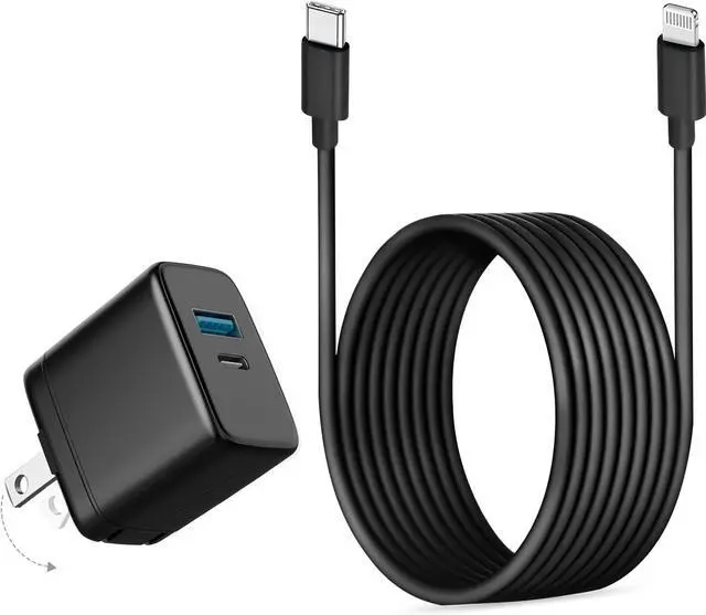 Main image of KEHIPI 20W Dual Port Fast Charger for iPad 9th 8th 7th 6th 5th Generation 10.2 inch, iPad Air 3/2, iPad mini 5/4/3, Foldable Wall Charger with 10ft USB-C to Lightning Fast Charging Cable