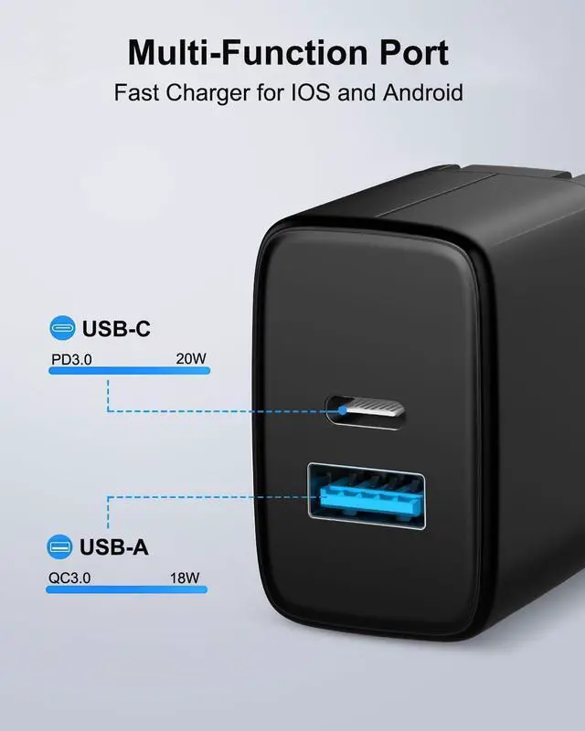 Alt view image 3 of 6 - KEHIPI 20W Dual Port Fast Charger for iPad 9th 8th 7th 6th 5th Generation 10.2 inch, iPad Air 3/2, iPad mini 5/4/3, Foldable Wall Charger with 10ft USB-C to Lightning Fast Charging Cable