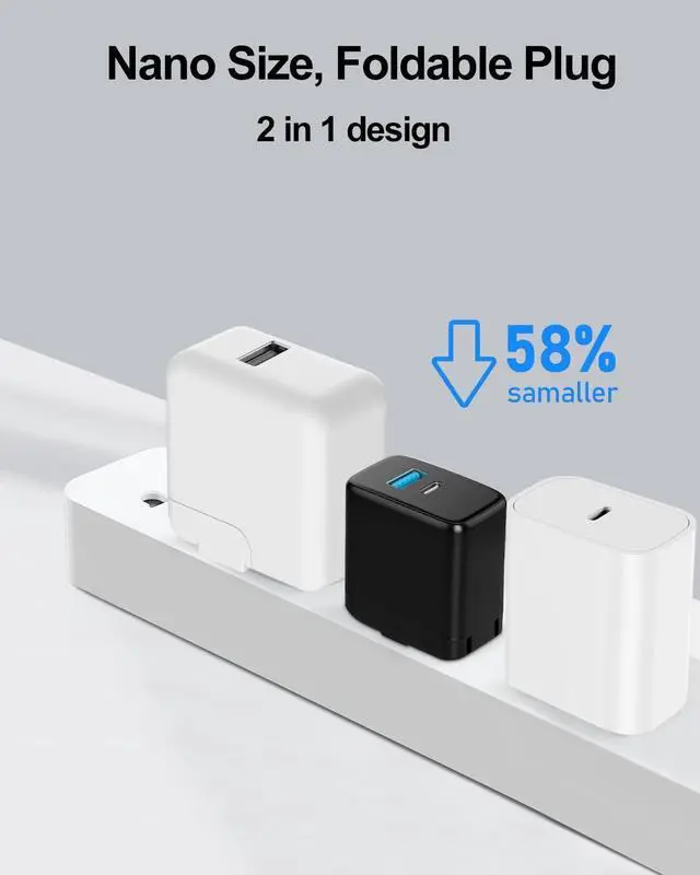 Alt view image 4 of 6 - KEHIPI 20W Dual Port Fast Charger for iPad 9th 8th 7th 6th 5th Generation 10.2 inch, iPad Air 3/2, iPad mini 5/4/3, Foldable Wall Charger with 10ft USB-C to Lightning Fast Charging Cable