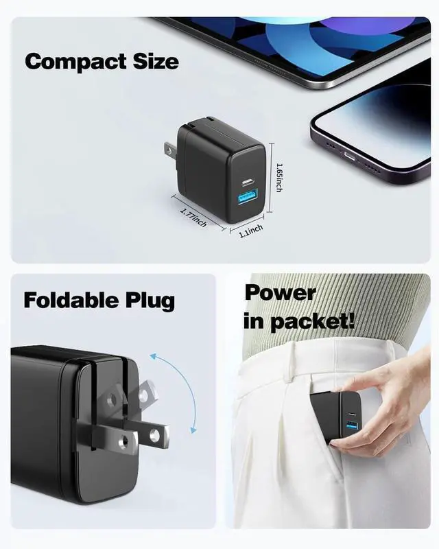 Alt view image 5 of 6 - KEHIPI 20W Dual Port Fast Charger for iPad 9th 8th 7th 6th 5th Generation 10.2 inch, iPad Air 3/2, iPad mini 5/4/3, Foldable Wall Charger with 10ft USB-C to Lightning Fast Charging Cable