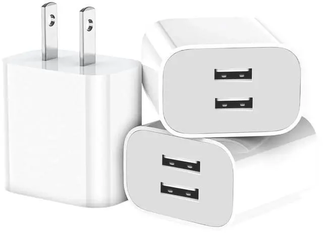 Main image of KEHIPI 3 Pack USB Wall Charger, Dual Port Plug Adapter for Wall Outlet Charging Block, USB Power Adapter for iPhone 14/13/12/11 Pro/Pro Max, XS/XR/X, Galaxy, Pixel, Moto and Android Phones (White)