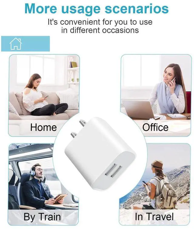 Alt view image 2 of 7 - KEHIPI 3 Pack USB Wall Charger, Dual Port Plug Adapter for Wall Outlet Charging Block, USB Power Adapter for iPhone 14/13/12/11 Pro/Pro Max, XS/XR/X, Galaxy, Pixel, Moto and Android Phones (White)