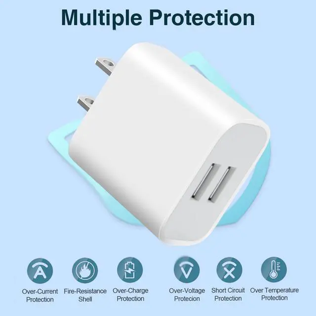 Alt view image 5 of 7 - KEHIPI 3 Pack USB Wall Charger, Dual Port Plug Adapter for Wall Outlet Charging Block, USB Power Adapter for iPhone 14/13/12/11 Pro/Pro Max, XS/XR/X, Galaxy, Pixel, Moto and Android Phones (White)