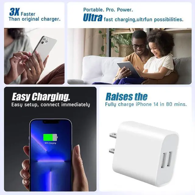 Alt view image 6 of 7 - KEHIPI 3 Pack USB Wall Charger, Dual Port Plug Adapter for Wall Outlet Charging Block, USB Power Adapter for iPhone 14/13/12/11 Pro/Pro Max, XS/XR/X, Galaxy, Pixel, Moto and Android Phones (White)