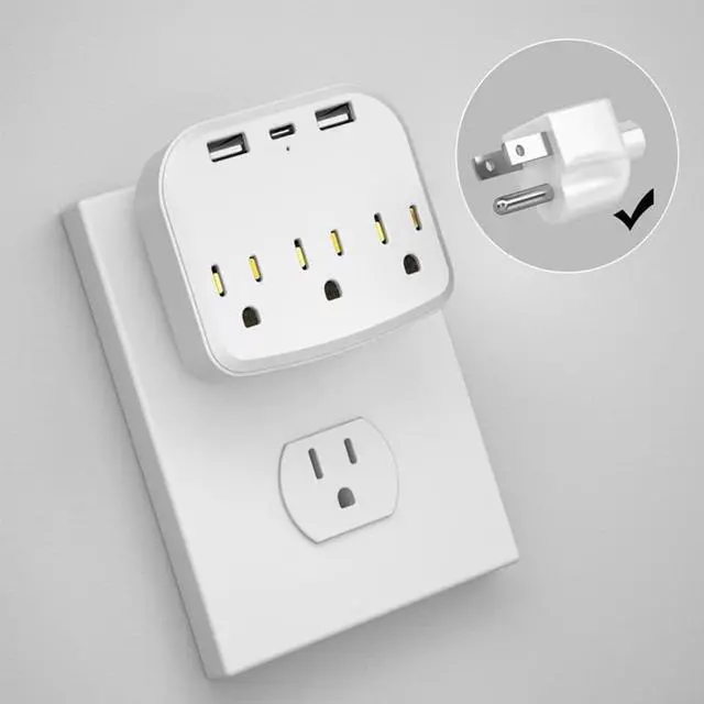 Alt view image 2 of 7 - KEHIPI multi plug wall outlet,usb plug adapter for wall outlet, outlet splitter plug adapter with 3 Wall Outlets and 3 USB Wall Charger for Home Office Travel