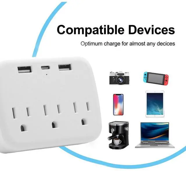 Alt view image 3 of 7 - KEHIPI multi plug wall outlet,usb plug adapter for wall outlet, outlet splitter plug adapter with 3 Wall Outlets and 3 USB Wall Charger for Home Office Travel