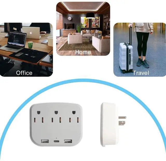 Alt view image 6 of 7 - KEHIPI multi plug wall outlet,usb plug adapter for wall outlet, outlet splitter plug adapter with 3 Wall Outlets and 3 USB Wall Charger for Home Office Travel