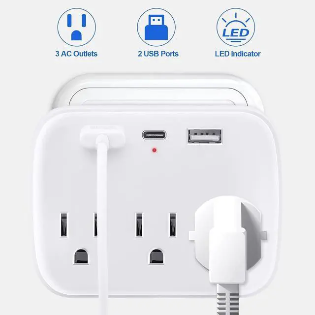 Alt view image 5 of 7 - KEHIPI multi plug wall outlet,usb plug adapter for wall outlet, outlet splitter plug adapter with 3 Wall Outlets and 3 USB Wall Charger for Home Office Travel