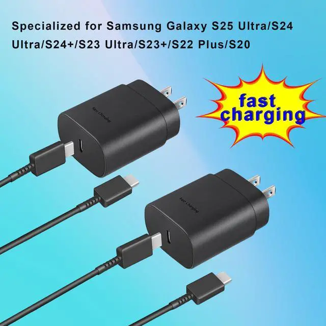 Alt view image 2 of 7 - Type C Charger Fast Charging, 2-Pack 25W Wall Charger Power Adapter with Fast Charging Cable Compatible with Galaxy S25/S24/S23 Ultra/S23+/S22 Ultra/S22+, Note 8/9/10 (Black)