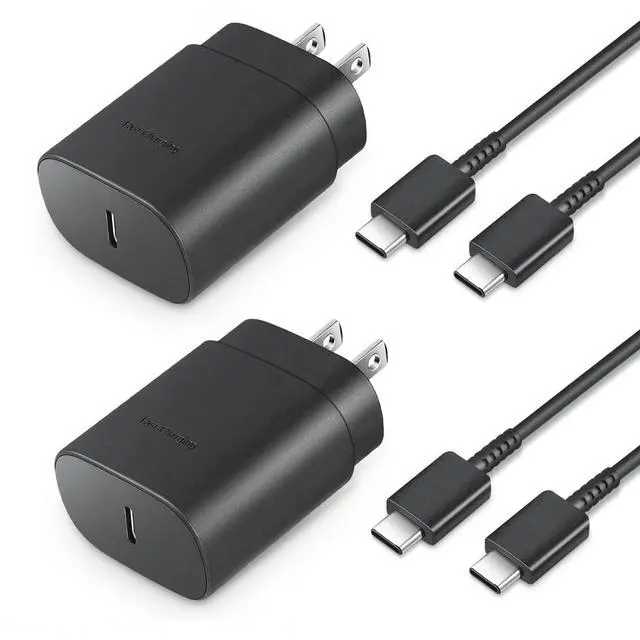 Main image of Type C Charger Fast Charging, 2-Pack 25W Wall Charger Power Adapter with Fast Charging Cable Compatible with Galaxy S25/S24/S23 Ultra/S23+/S22 Ultra/S22+, Note 8/9/10 (Black)