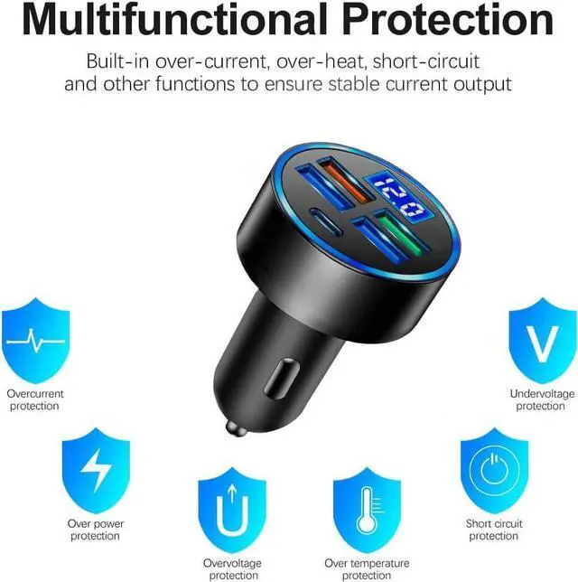 Alt view image 7 of 7 - KEHIPI Car Charger, Five USB Port Cigarette Lighter Adapter, Fast Charging car Charger, car Accessories Suitable for iPhone14/14pro/13/12/iPad/tablet, More