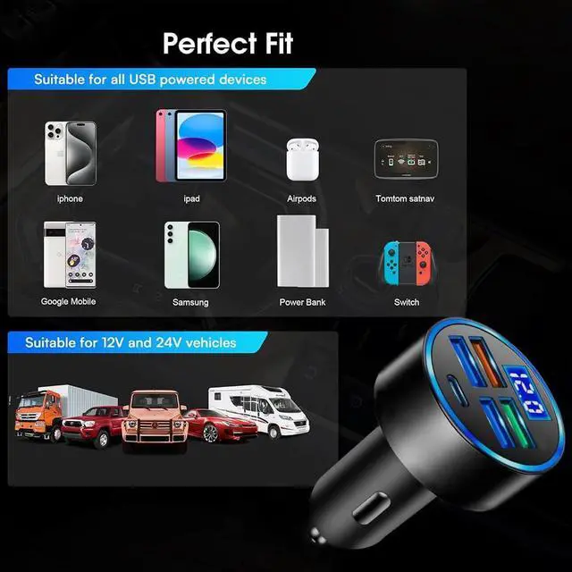 Alt view image 5 of 7 - KEHIPI Car Charger, Five USB Port Cigarette Lighter Adapter, Fast Charging car Charger, car Accessories Suitable for iPhone14/14pro/13/12/iPad/tablet, More