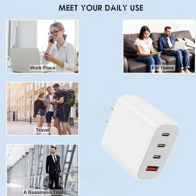 Alt view image 3 of 7 - KEHIPI USB-C Charger Block,Wall Charger Block with C to C Cable,4-Port Power Adapter and Wall Plug Multiport Type C Charging Block Cube Compatible with iPhone 16 15 Pro Max XR XS and Tablets