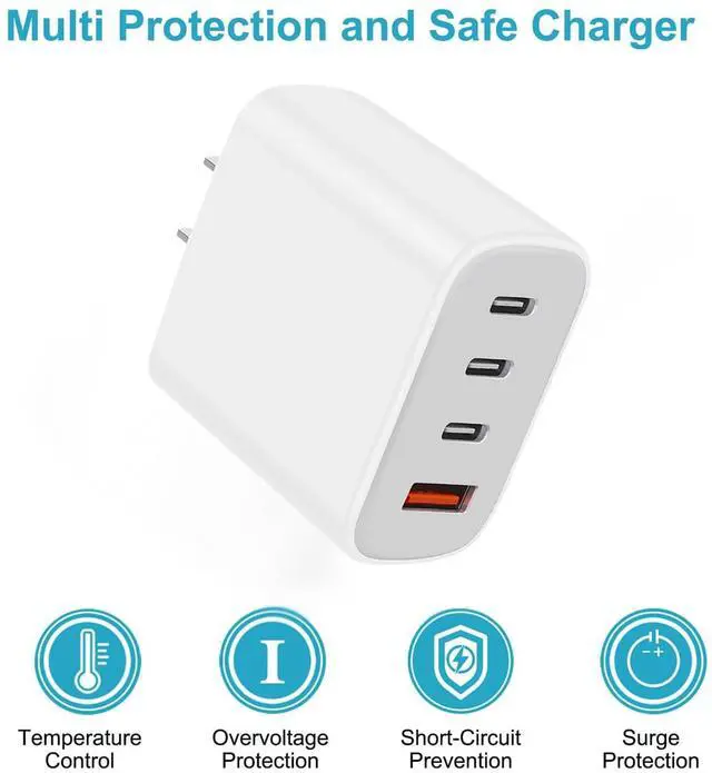 Alt view image 4 of 7 - KEHIPI USB-C Charger Block,Wall Charger Block with C to C Cable,4-Port Power Adapter and Wall Plug Multiport Type C Charging Block Cube Compatible with iPhone 16 15 Pro Max XR XS and Tablets