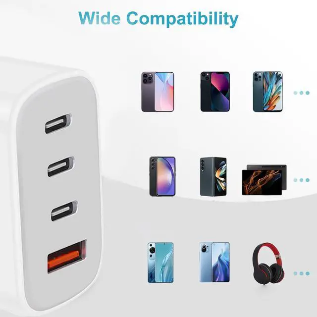 Alt view image 5 of 7 - KEHIPI USB-C Charger Block,Wall Charger Block with C to C Cable,4-Port Power Adapter and Wall Plug Multiport Type C Charging Block Cube Compatible with iPhone 16 15 Pro Max XR XS and Tablets