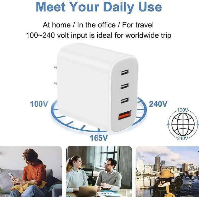 Alt view image 6 of 7 - KEHIPI USB-C Charger Block,Wall Charger Block with C to C Cable,4-Port Power Adapter and Wall Plug Multiport Type C Charging Block Cube Compatible with iPhone 16 15 Pro Max XR XS and Tablets